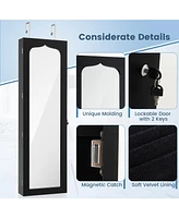 Gouun Lockable Wall Mounted Mirror Jewelry Armoire with 5 LEDs and 6 Drawers