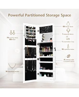 Gouun Lockable Wall Door Mounted Mirror Jewelry Cabinet w/Led Lights