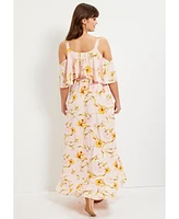 June + Vie Plus Cold-Shoulder Faux-Wrap Maxi Dress