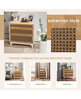 Costway 3-Drawer Rattan Dresser Modern Closet Chest Storage Cabinet Living Room Entryway