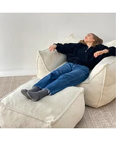 Boucle Bean Bag Ottoman, Square Footrest Pouf, Upholstered Stool for Living Room & Bedroom-Maison