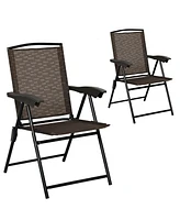 Gouun 2 Pieces Folding Sling Chairs with Smooth Armrests and Adjustable Back for Patio