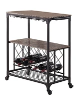 Kings Brand Furniture Antonia Kitchen Serving Cart Bar Buffet with Wine Rack & Glass Holder