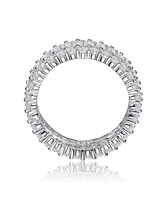 Sterling Silver White Gold Plated Clear Round and Marquise Cubic Zirconia Eternity Ring