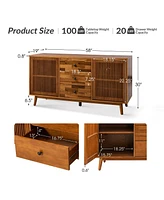 Hulala Home Crrillus Mid-century 58'' Wide 3 Drawer Sideboard with Slatted Doors