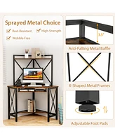 Gouun Space-Saving Corner Computer Desk with with Hutch and Keyboard Tray-Rust