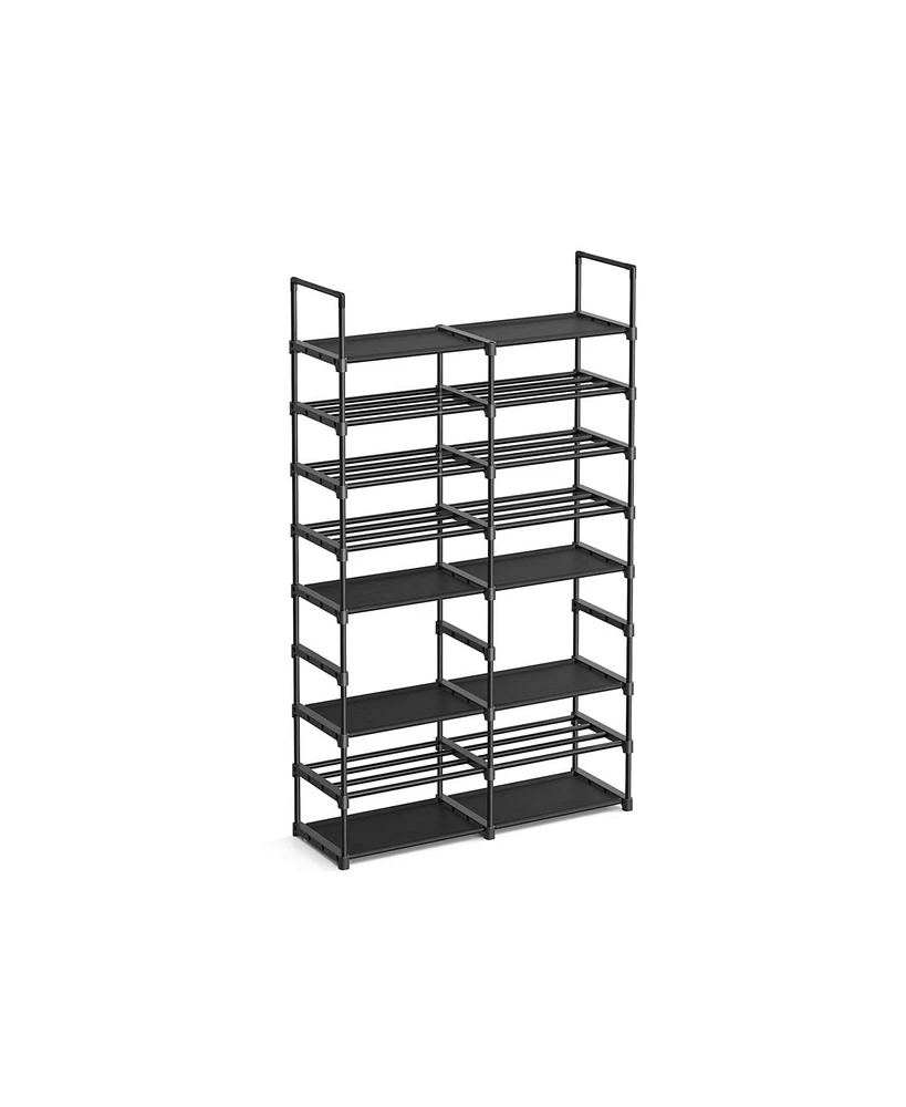 Slickblue 8-Tier Large Shoe Rack, Stackable Organizer Holds 32 Pairs, Steel Tubes & Non-Woven Fabric for Entryway or Closet