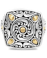 Devata Bali Filigree Square Ring in Sterling Silver and 18K Gold Accents