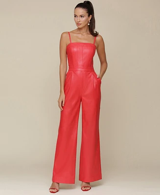 Avec Les Filles Women's Faux-Leather Corset Wide-Leg Jumpsuit