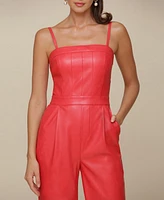 Avec Les Filles Women's Faux-Leather Corset Wide-Leg Jumpsuit