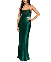 Emerald Sundae Juniors' Sequined-Top Lace-Up-Back Gown