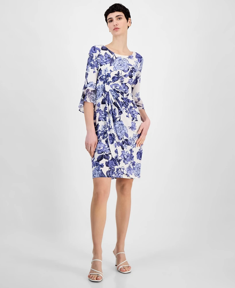 Connected Women's Printed Side-Tab Bell-Sleeve Dress