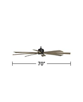 70" Defender Large Farmhouse Rustic Indoor Outdoor Ceiling Fan 8 Blade Led Light Remote Control Matte Black Motor Brown Oak Finish Blades Bedroom Pati