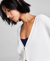 And Now This Women's Ribbed Patch-Pocket 3-Button Cardigan Sweater