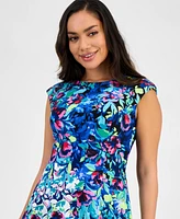 Connected Petite Printed Scuba Sleeveless Fit & Flare Dress