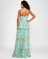 City Studios Juniors' Ruffled Embroidered Tiered Gown, Created for Macy's