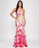 Say Yes Juniors' Embroidered Embellished 3D Floral Gown, Exclusively at Macy's