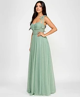 City Studios Juniors' Twist-Front Shoulder-Tie Glitter Gown