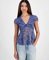 Madden Girl Juniors' V-Neck Cap Sleeve Babydoll Lace Top