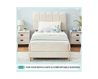 gaomon Twin Bed Frame for Boys & Girls, Velvet Upholstered Platform Bed Frame with Headboard, Strong Wooden Slats, Noise-Free,No Box Spring Needed