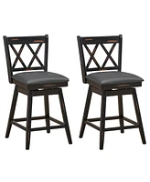 Gouun 2 Pieces 24 Inch Swivel Counter Height Barstool Set with Rubber Wood Legs