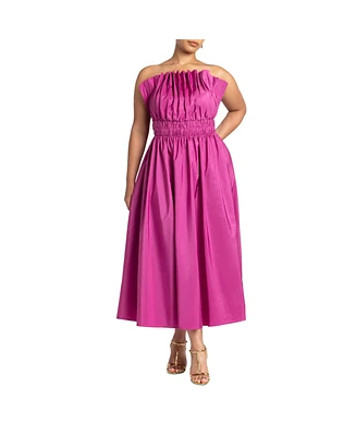 Eloquii Plus Pleated Ruffle Neckline Midi Dress