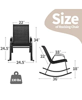 Gouun Set of 2 Metal Patio Rocking Chair with Breathable Seat Fabric