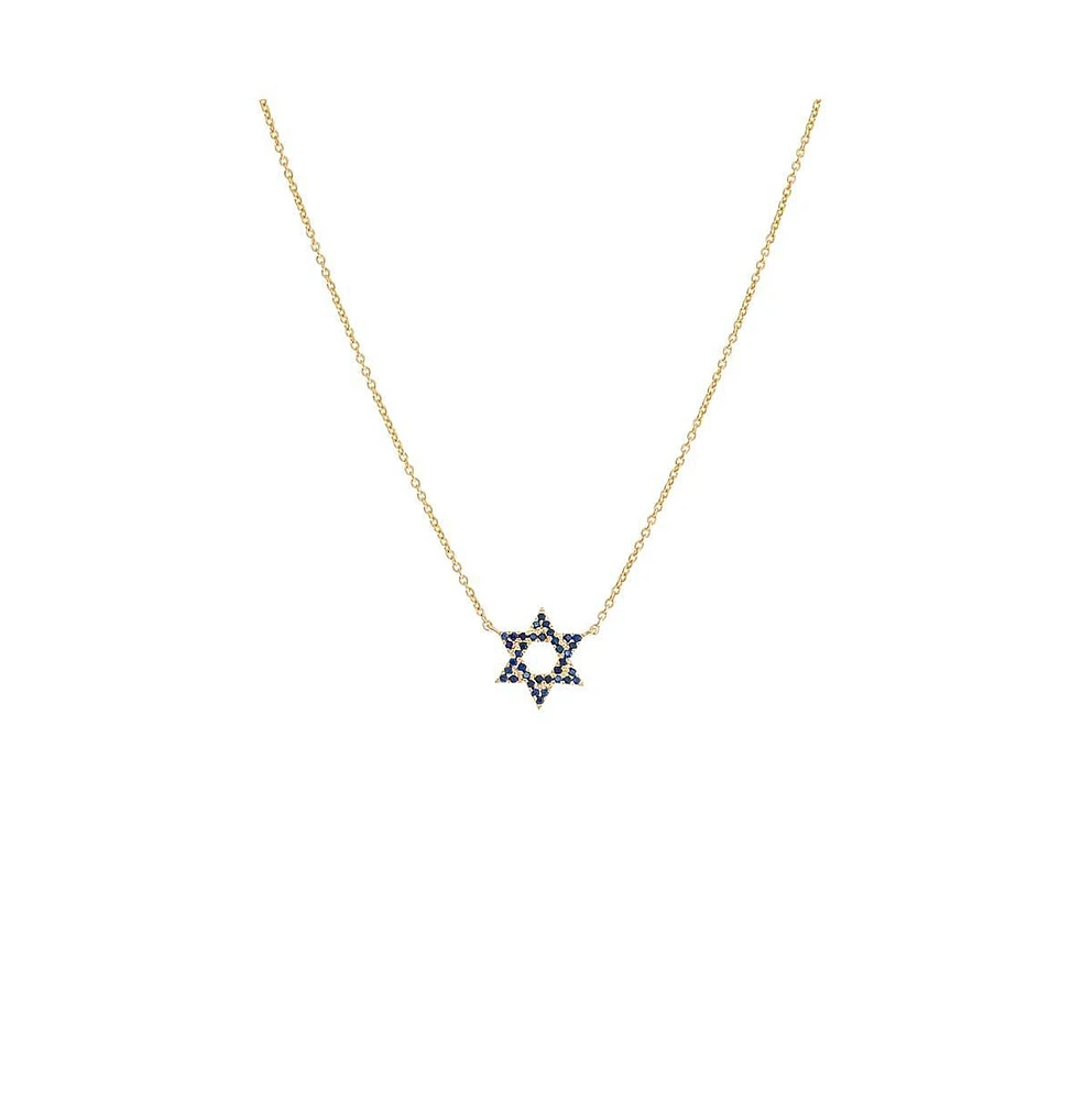 By Adina Eden Sapphire Blue Star Of David Necklace 14K