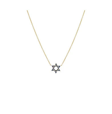 By Adina Eden Sapphire Blue Star Of David Necklace 14K