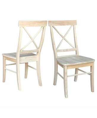 Slickblue Set of 2 - Unfinished Wood Dining Chairs with X-Back Seat Backrest