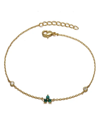 Beautiful 14K Gold Plated Chain Link Charm Bracelet with Cubic Zirconia