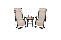 Slickblue 3 Piece Folding Portable Reclining Lounge Chairs Table Set