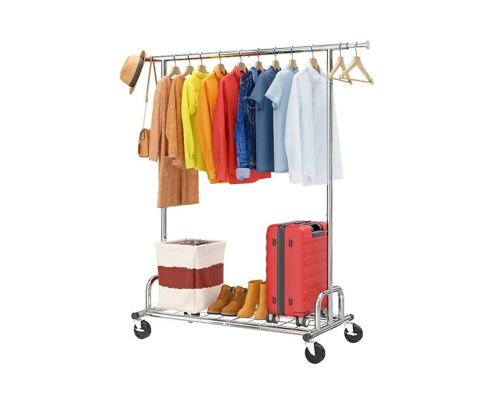 Slickblue Heavy Duty Metal Clothing Bar Garment Rack on Lockable Casters Durable and Mobile