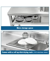 Free Standing Stainless Steel Kitchen Sink with Faucet, Strainer and Shelf, Single Bowl Commercial Restaurant Kitchen Sink Set, for Prep & Utility Ind