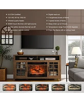Mondawe 55 Inch Tv Media Stand With Electric Fireplace Kd Inserts Heater,Reclaimed Barnwood Color