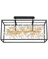 Possini Euro Design Carrine 38 1/2" Modern Semi Flush-Mount Ceiling Light Fixture Kitchen Foyer Hallway Linear Unique 8-Light Satin Black Gold Finish