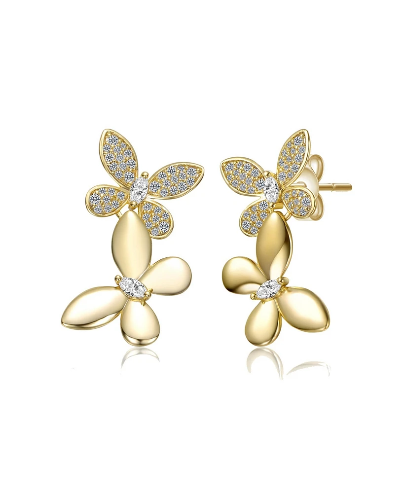 Rachel Glauber 14K Gold Plated with Clear Cubic Zirconia Accents Butterfly Earrings