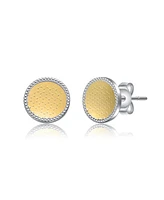 Rachel Glauber Two-Tone Round Milgrain Medallion Stud Earrings in White Gold Plated & 14K Gold Plated