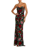 Mac Duggal Women's Sheer Bustier Top Floral Applique Gown