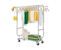 Slickblue Heavy Duty Double Bar Garment Rack on Wheels Durable and Space-Saving