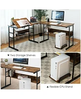 Gouun L-Shaped Computer Desk with Tiltable Tabletop