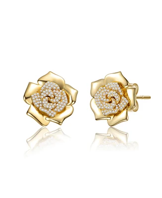 Rachel Glauber 14K Gold Plated with Clear Cubic Zirconia Accents Flower Earrings