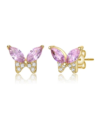 GiGiGirl 14k Gold Plated with Pink Cubic Zirconia Butterfly Stud Earrings