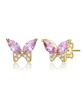 GiGiGirl 14k Gold Plated with Pink Cubic Zirconia Butterfly Stud Earrings