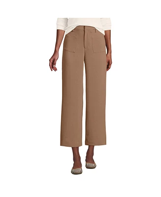 Lands' End Women's Crepe High Rise Patch Pocket Wide Leg Crop Pants