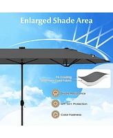 13FT Double-sided Patio Umbrella with Solar Lights Crank Handle Base
