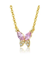 GiGiGirl 14k Gold Plated with Pink Cubic Zirconia Butterfly Pendant Necklace