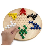 Slickblue All Natural Wood Chinese Checkers with Wooden Marbles