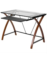 Slickblue Modern Glass Top Writing Table Computer Desk with Keyboard Tray