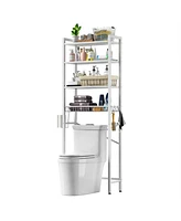 Slickblue Over-the-Toilet Freestanding Storage Unit with Industrial Metal Frame and Wood Shelving